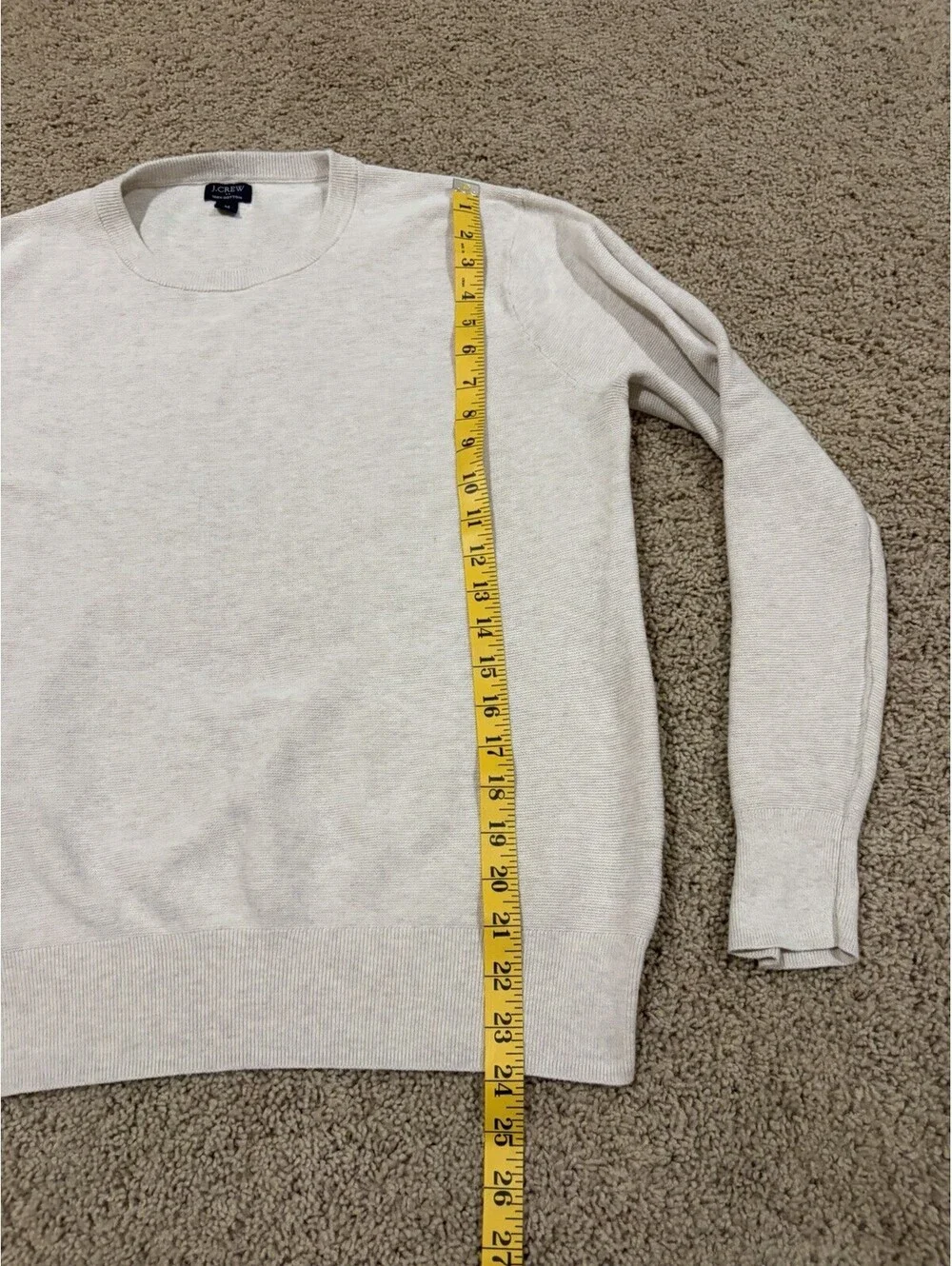 J. Crew Men’s Sweater Cream Cotton Garter Stitch M Medium Long Sleeve Crew Neck